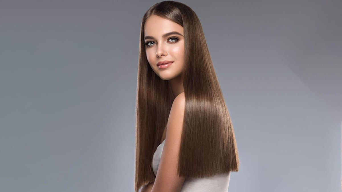 Sleek Frisur glatte lange Haare