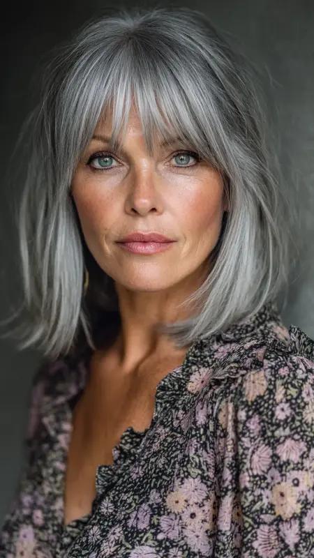 Graue Haare mit Pony