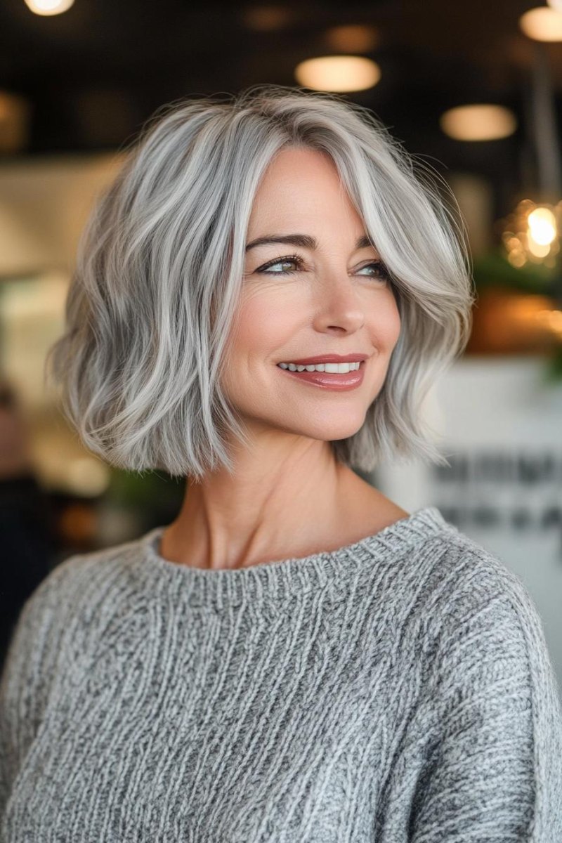 Grauer Wavy Bob mit Struktur