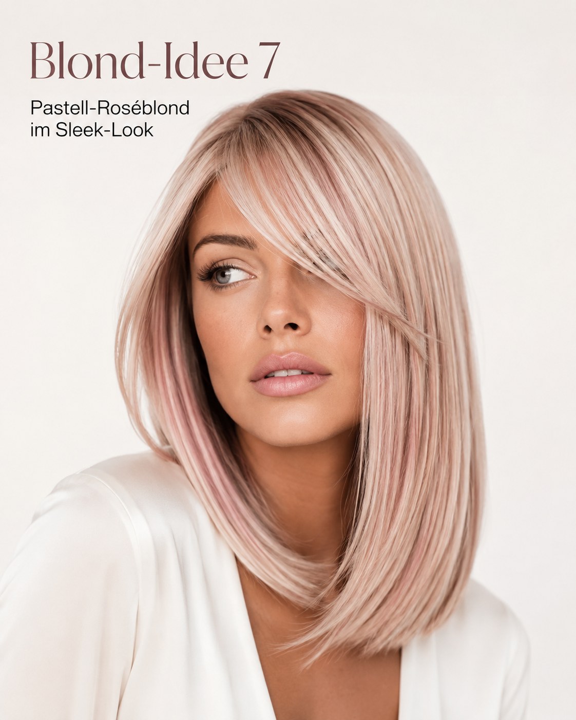 Pastell-Roséblond im glatten Sleek-Look als zarte Haarfarben Idee blond mit Pony