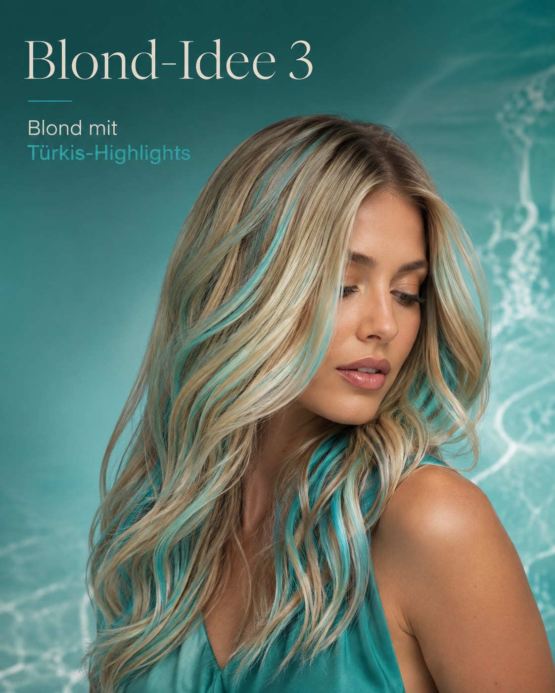 Blond mit türkisfarbenen Highlights als auffällige Haarfarben Idee blond zum Ausprobieren