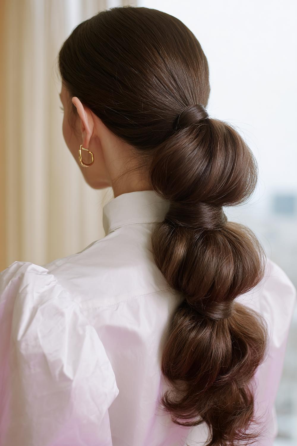 19. Haartrends 2026: Bubble Ponytail mit segmentierten Bändern und weicher Fülle