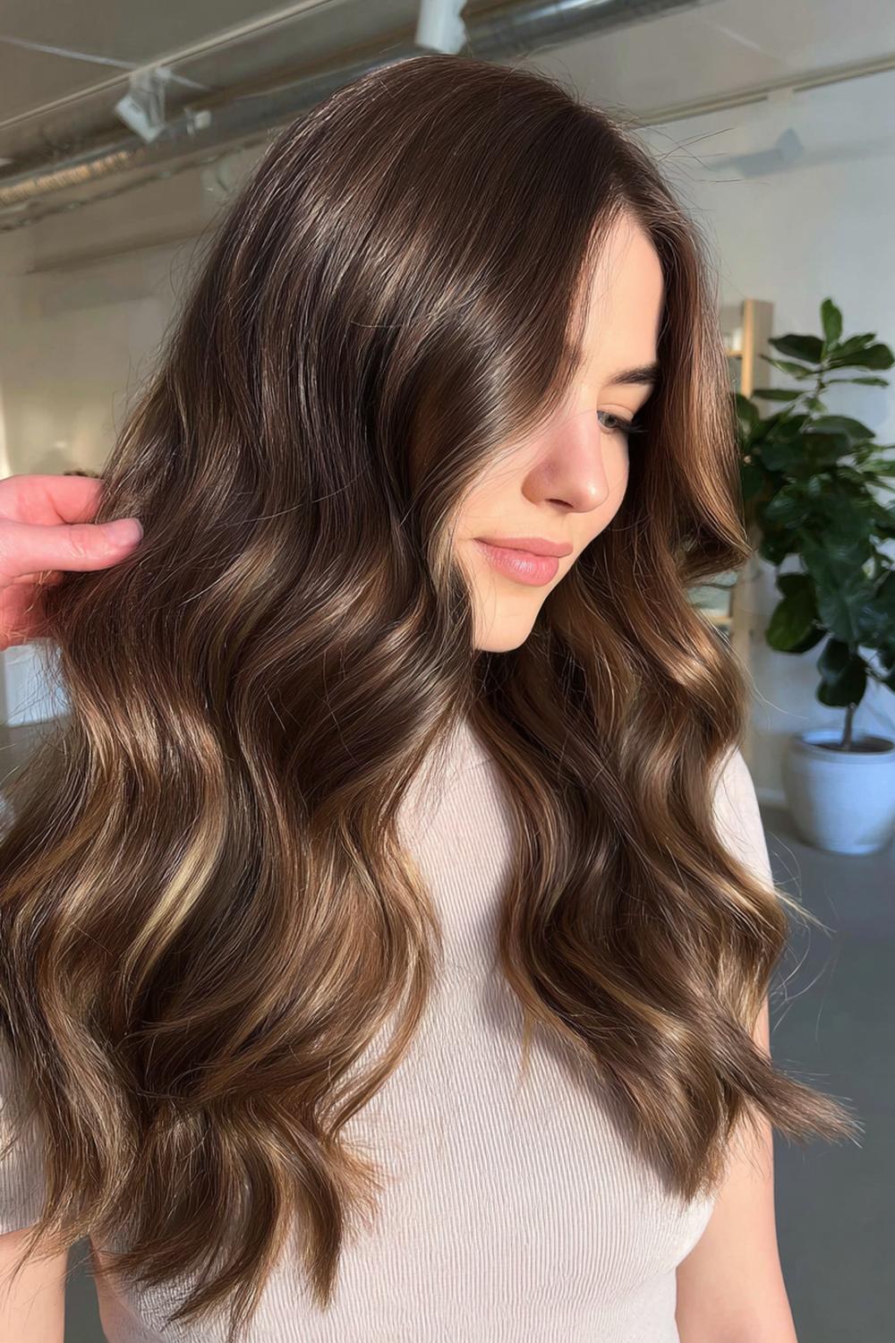 20. Haartrends 2026: Mocha Mousse Balayage mit cremigem Verlauf und soften Konturen