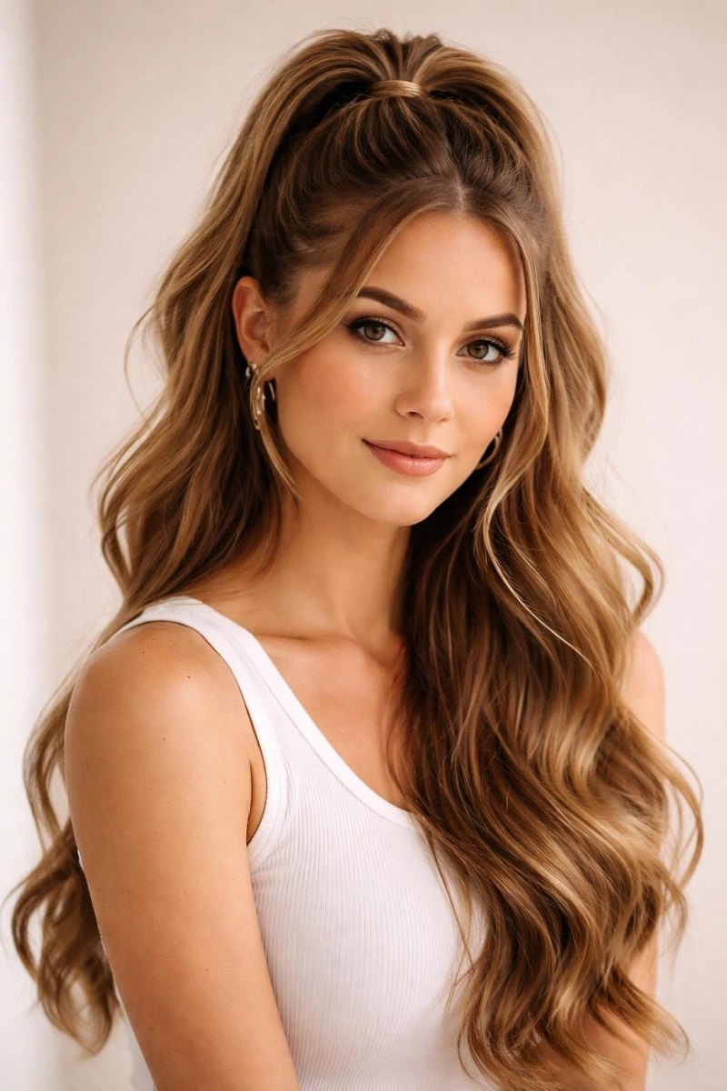 Halber Ponytail mit offenen langen Haaren