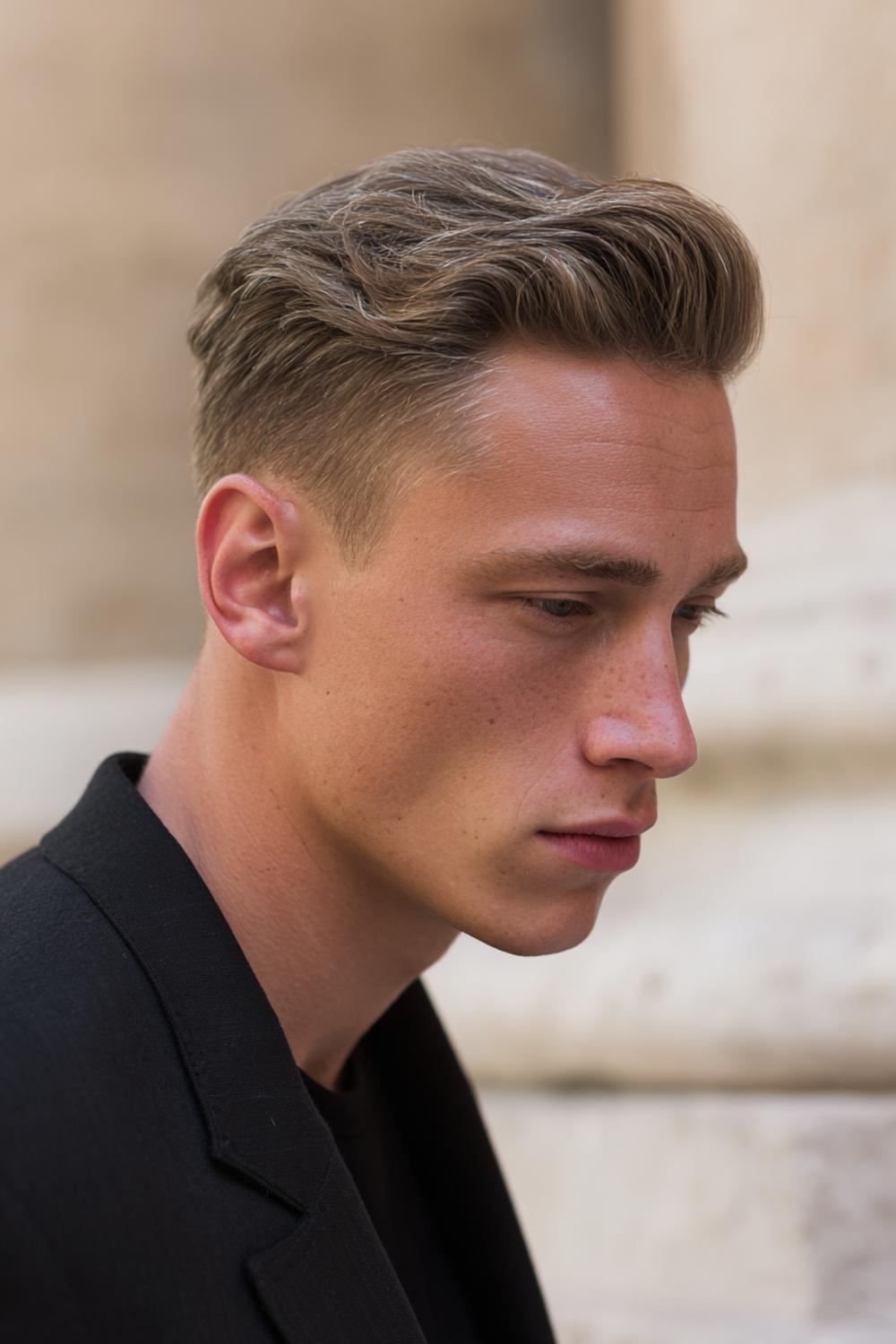 10. Herren Frisuren 2026: Side Part Taper mit feinem Kammstrich