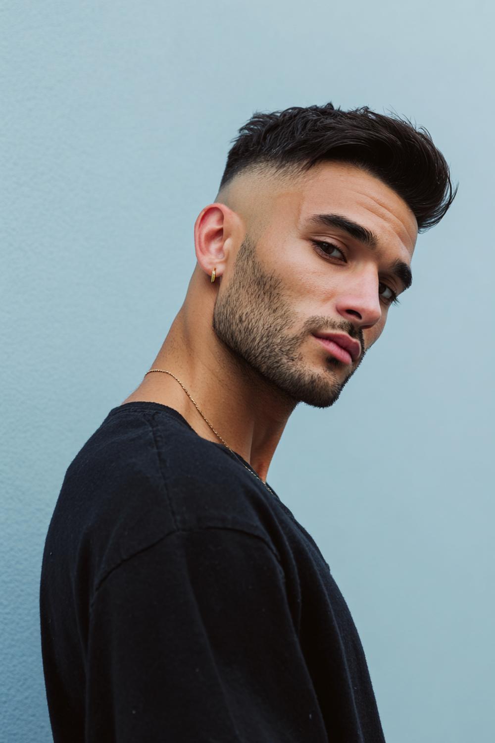 18. Herren Frisuren 2026: Low Fade mit seitlicher Fransenbewegung