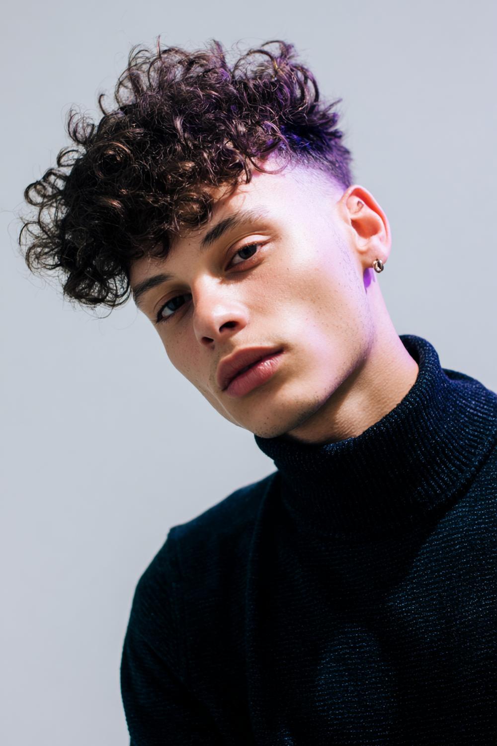 7. Herren Frisuren 2026: Curly Top Fade mit definierter Lockenkrone