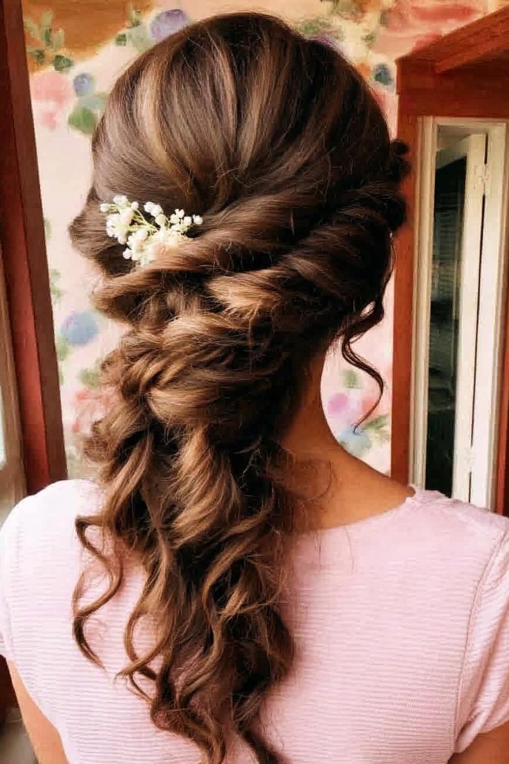 Romantische Flechtfrisur mit Blumen