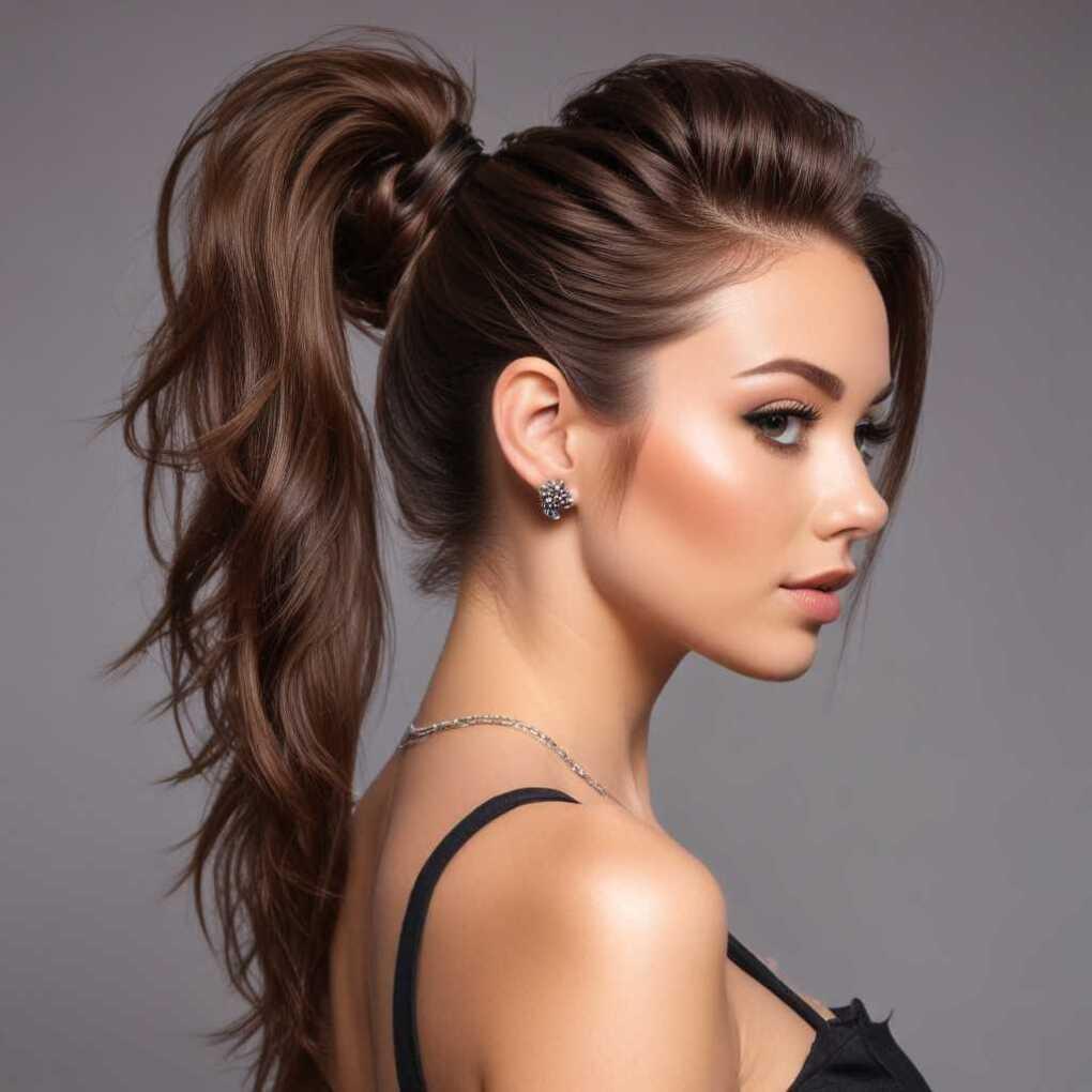 Hoher Ponytail mit voluminösem Ansatz und weichen Längen