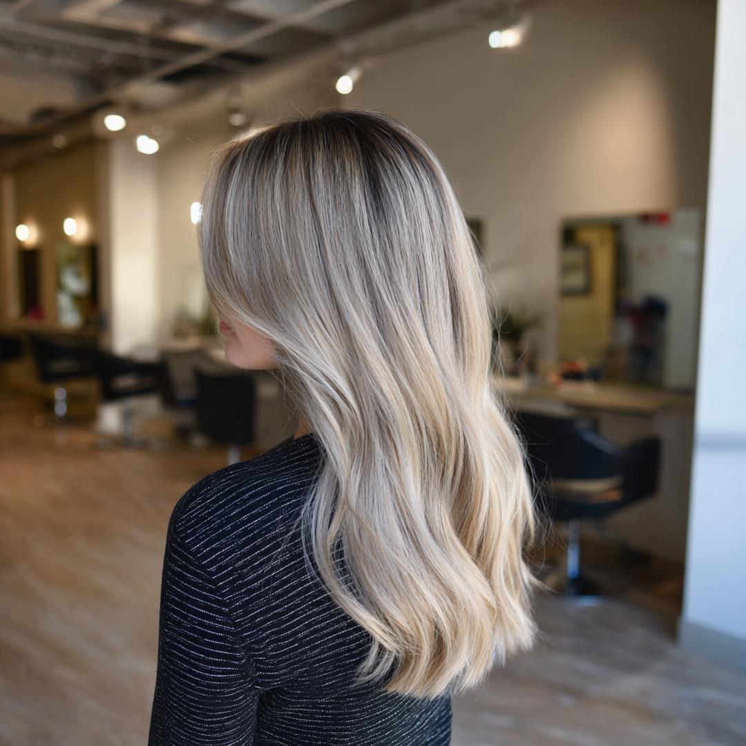 Long Ash Blonde Balayage Waves