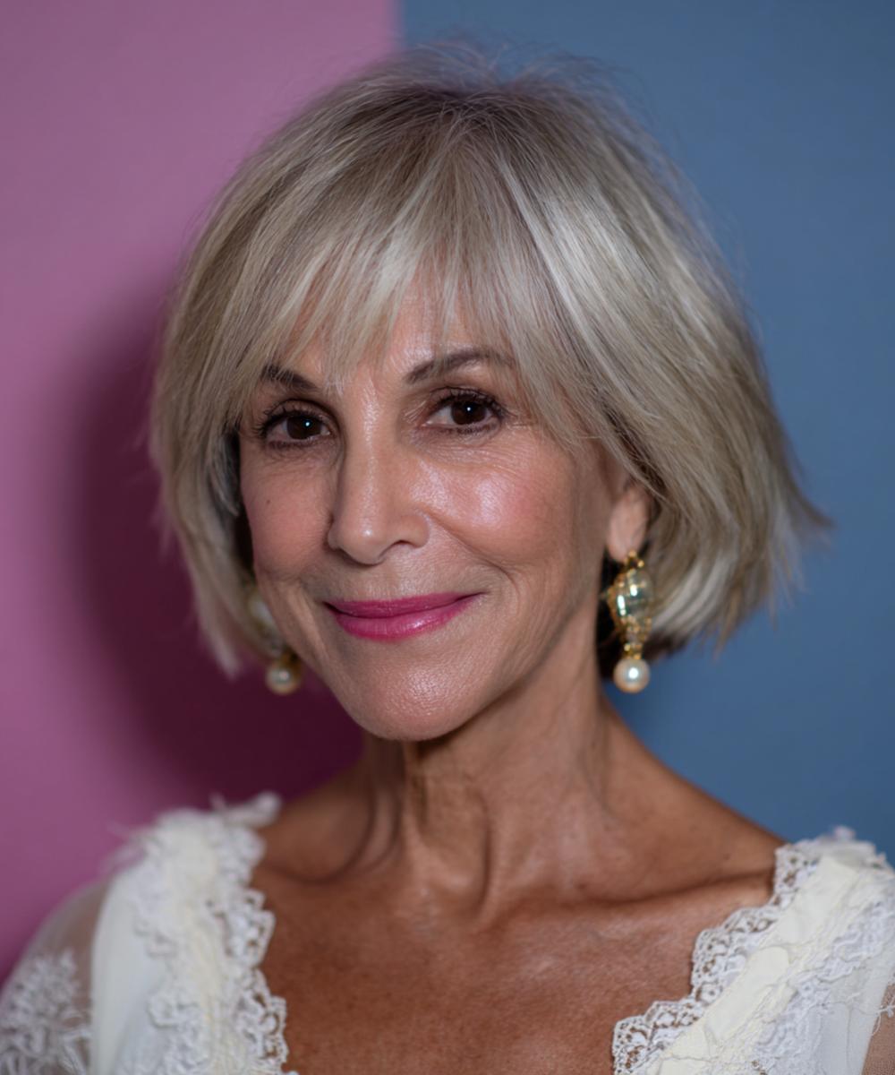 Silbergrauer Gestufter Bob Mit Pony