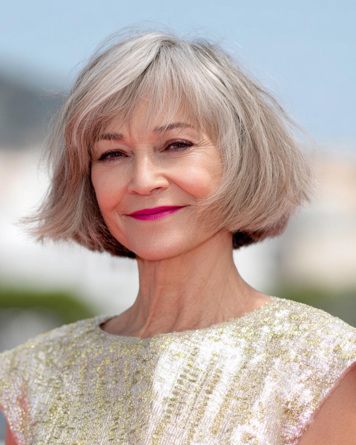 Grauer Texturierter Bob Mit Pony