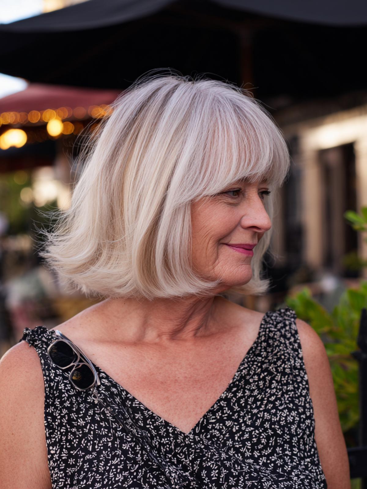 Silberner Bob Mit Pony Ausgeföhnt