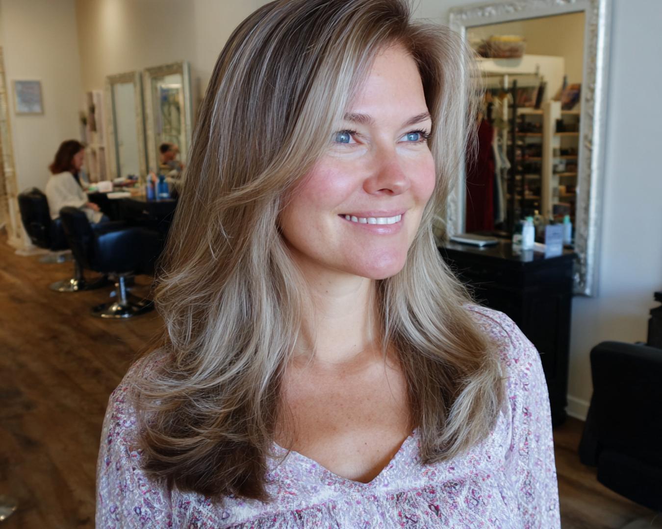 Long Layered Bronde Highlights