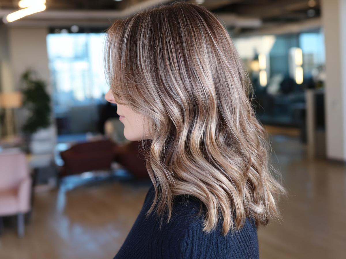 Wavy Lob Brown Blonde Highlights
