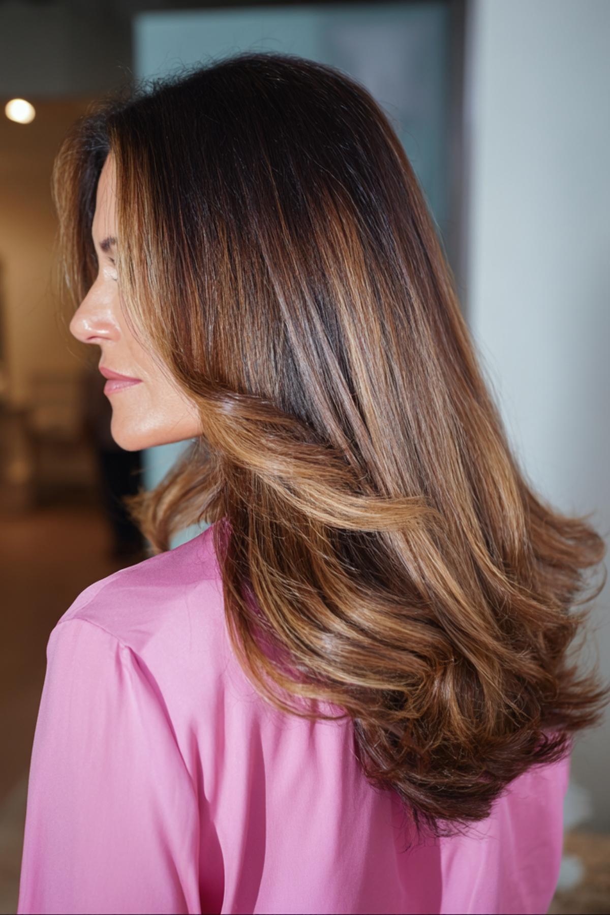Weiches Karamell-Balayage auf Braun