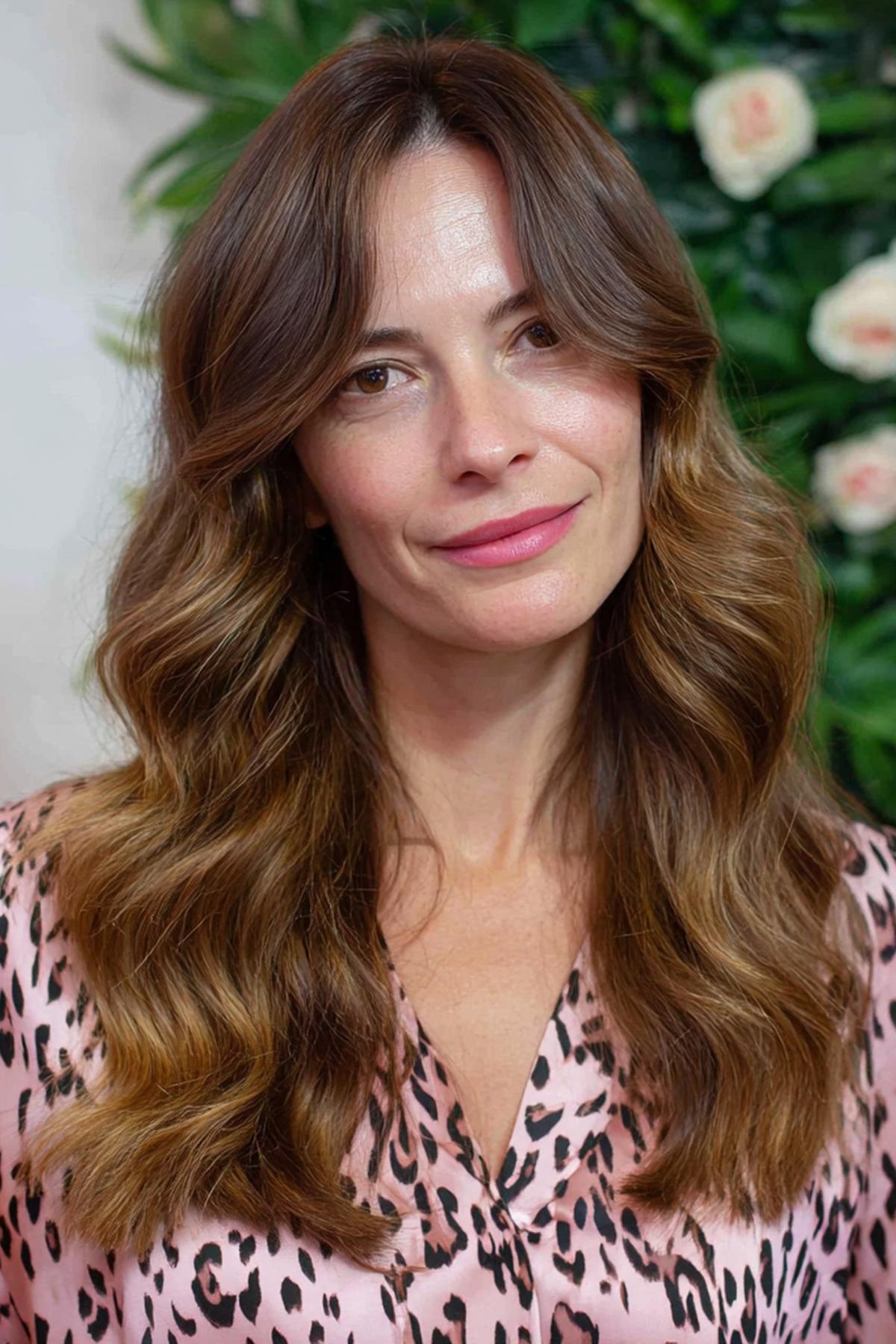 Waves mit Curtain Bangs in Karamellbraun