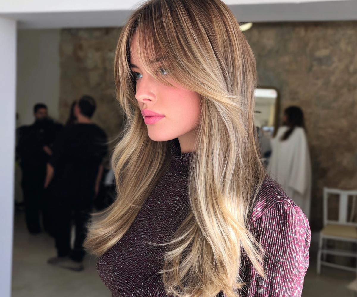 Dark Blonde Waves With Curtain Bangs