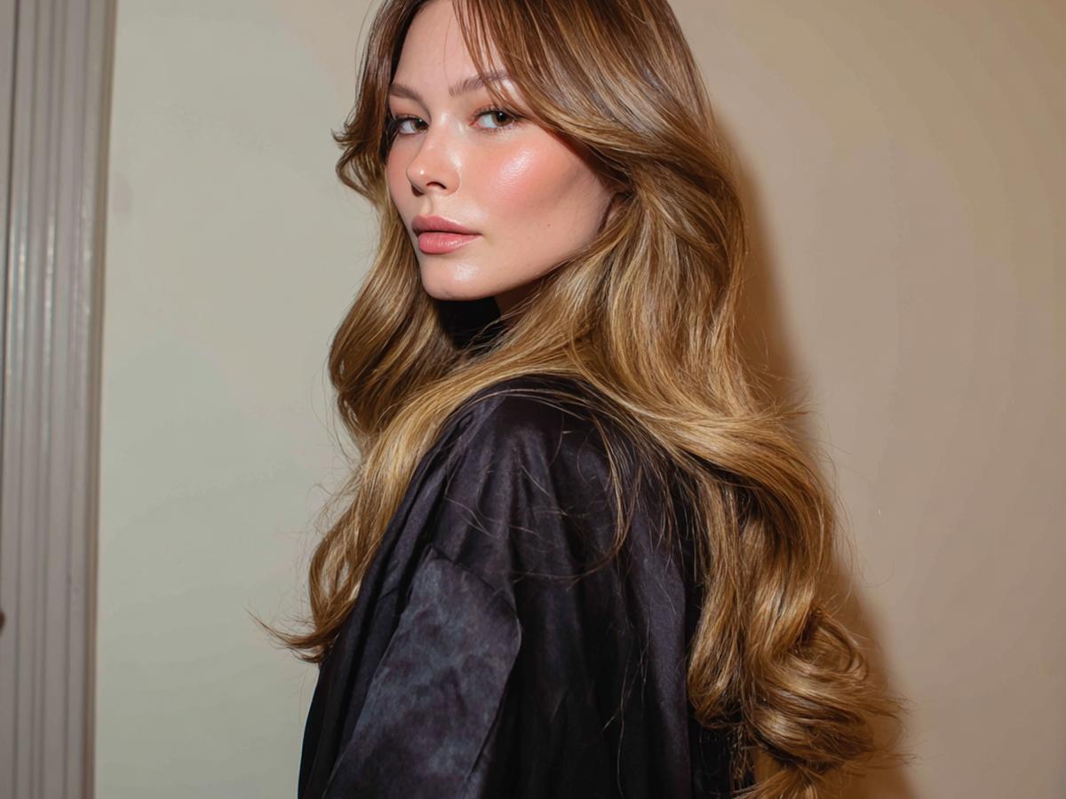 Dark Blonde Waves Curtain Bangs