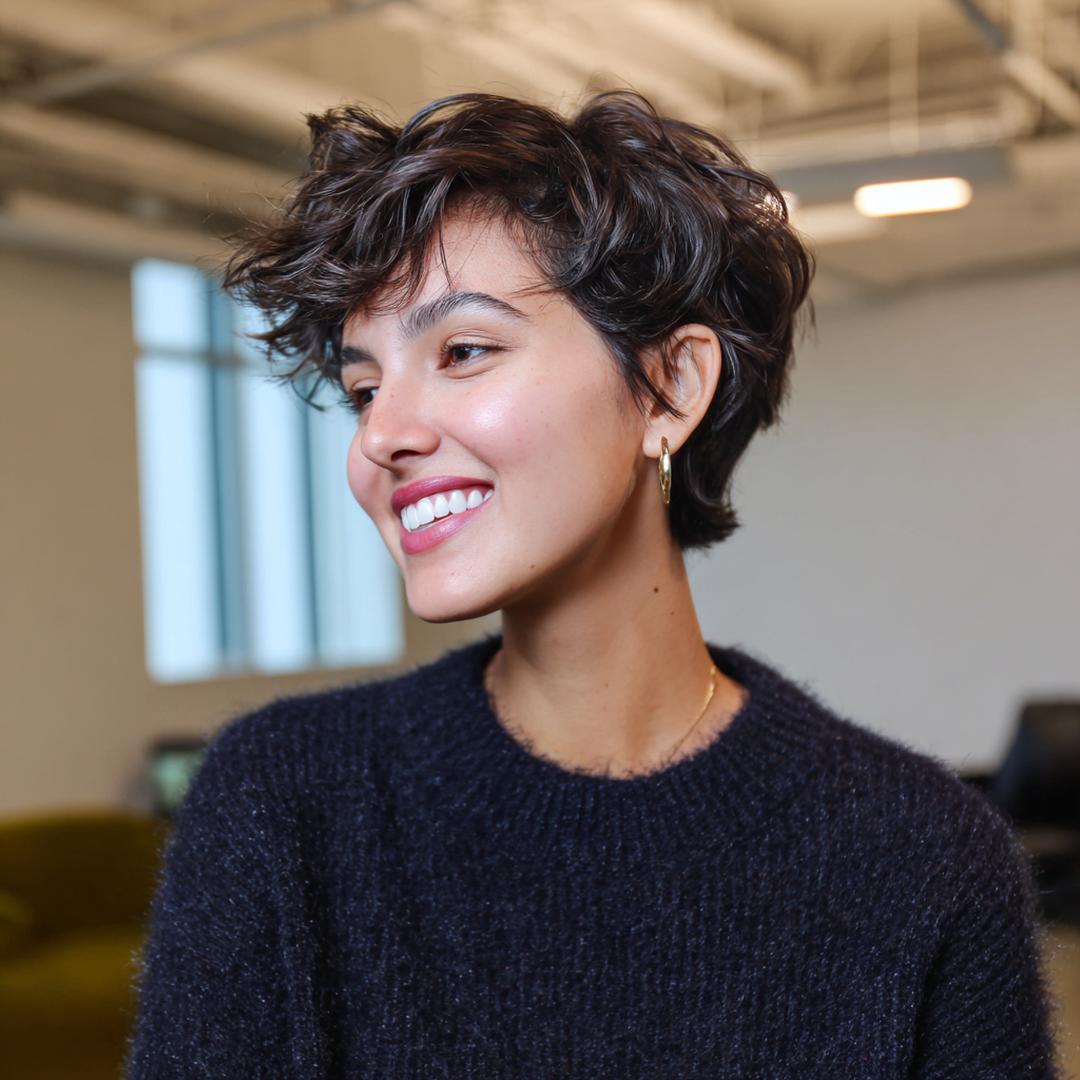 Textured Dark Brunette Pixie
