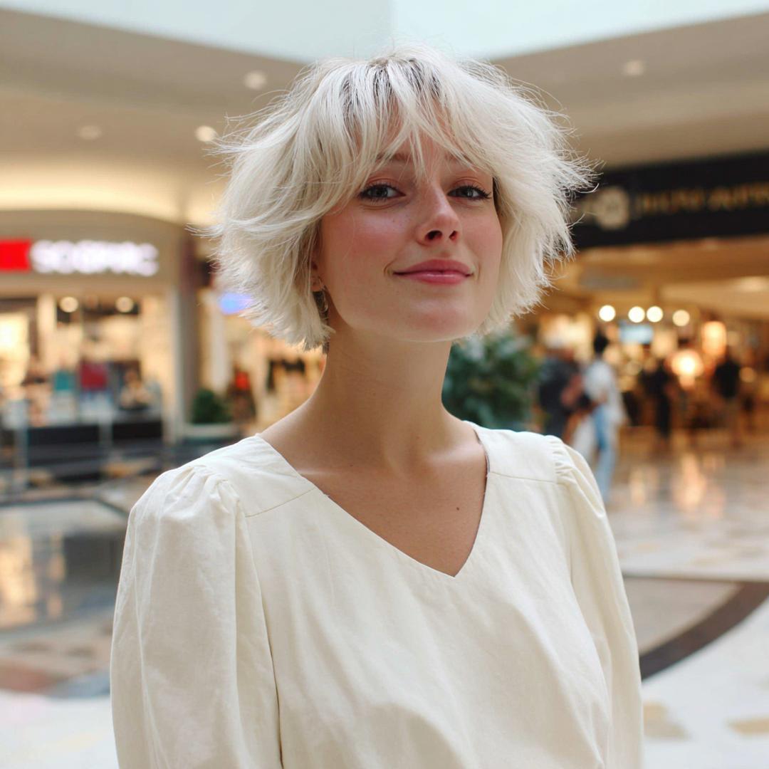 Platinum Shaggy Bob With Fringe