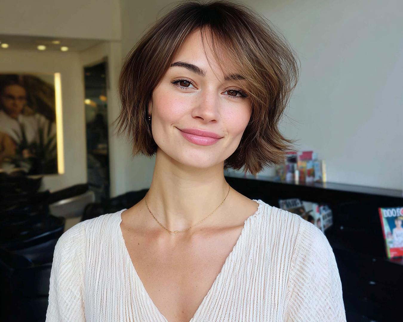 Light Brown Textured Bob With Bangs