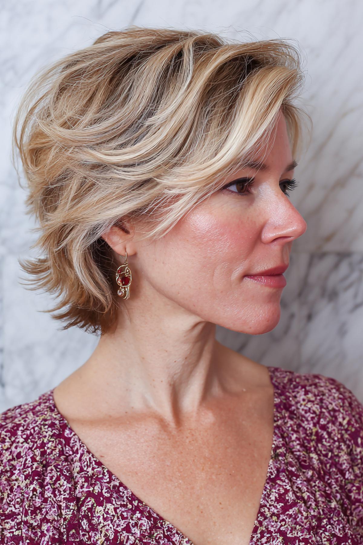 Stufiger Kurzschnitt Blond Strähnen