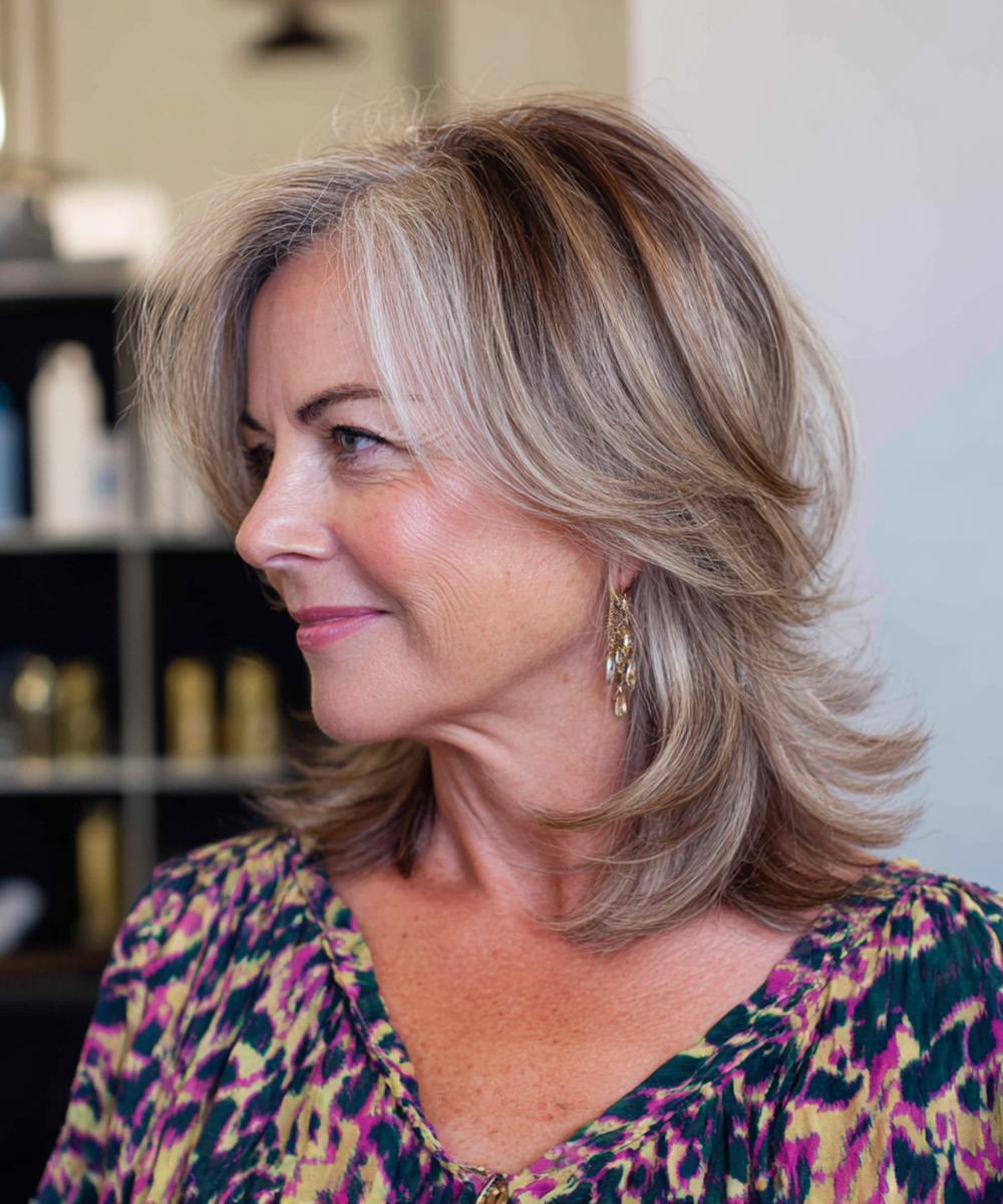 Graumelierte Stufen Mittellang