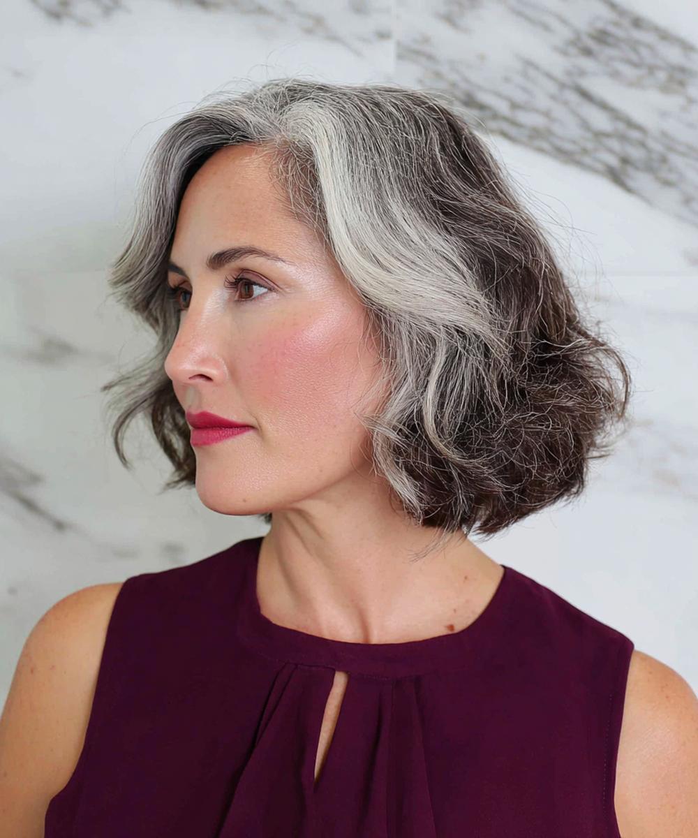 Welliger Bob Mit Grauer Strähne