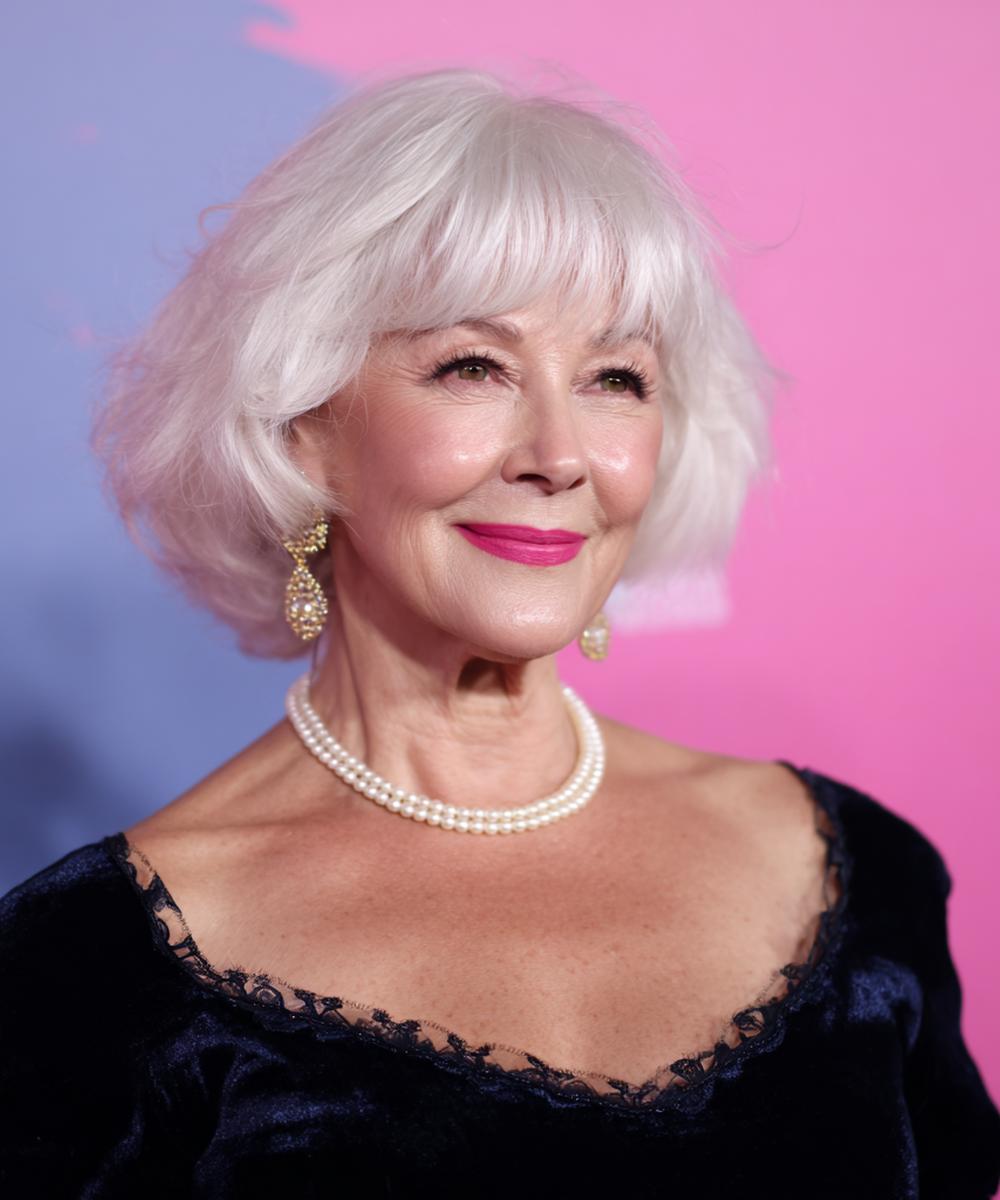 Weißer Stufiger Bob Mit Pony