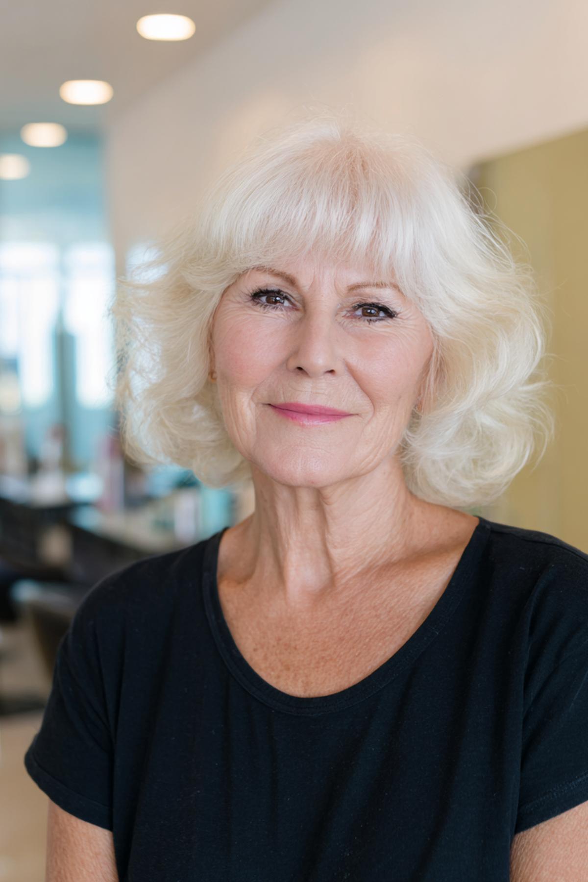 Weißer Lockiger Bob Mit Pony