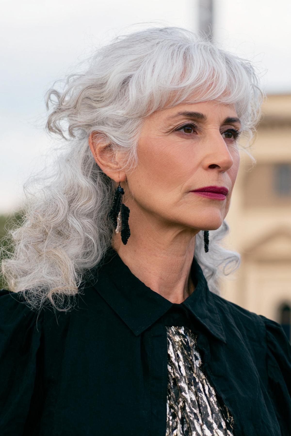 Graues Langes Lockiges Haar