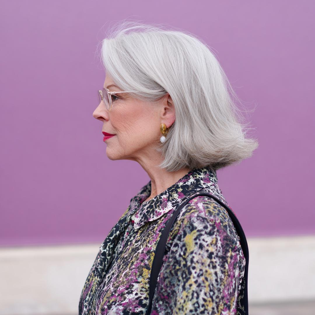 Schulterlanger Silberner Bob Nach Innen