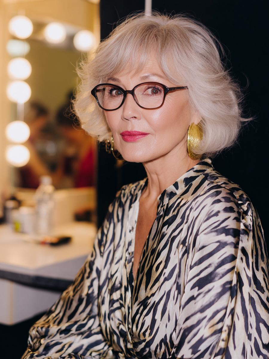 Weißer Voluminöser Bob Mit Pony