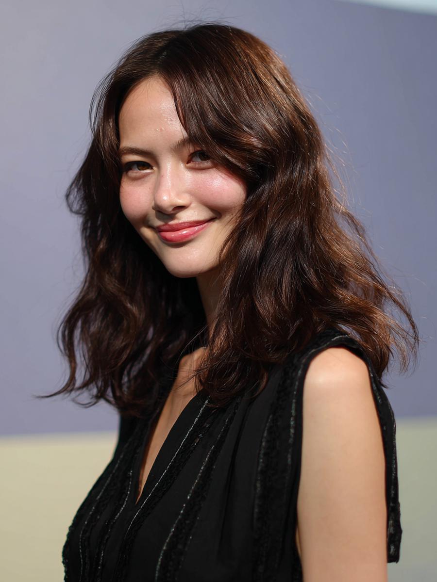 Schulterlange Wellen Mit Curtain Bangs