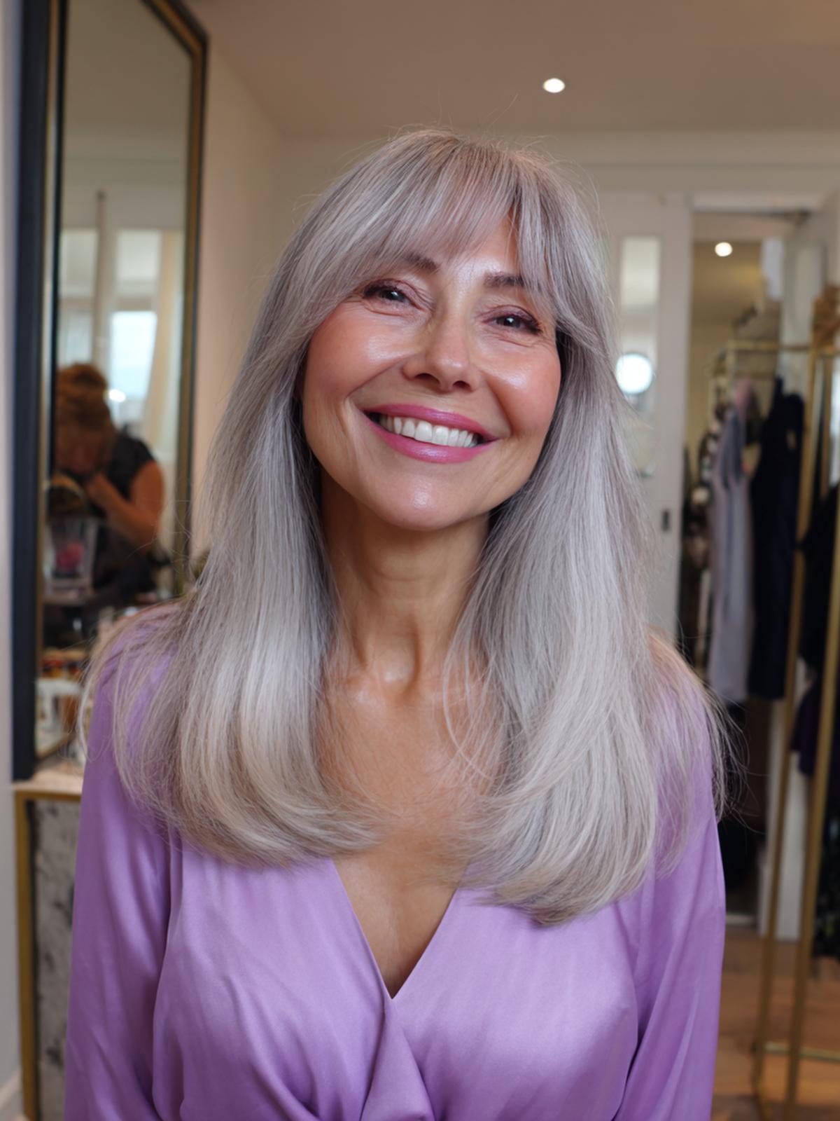 Langes Silbernes Haar Pony