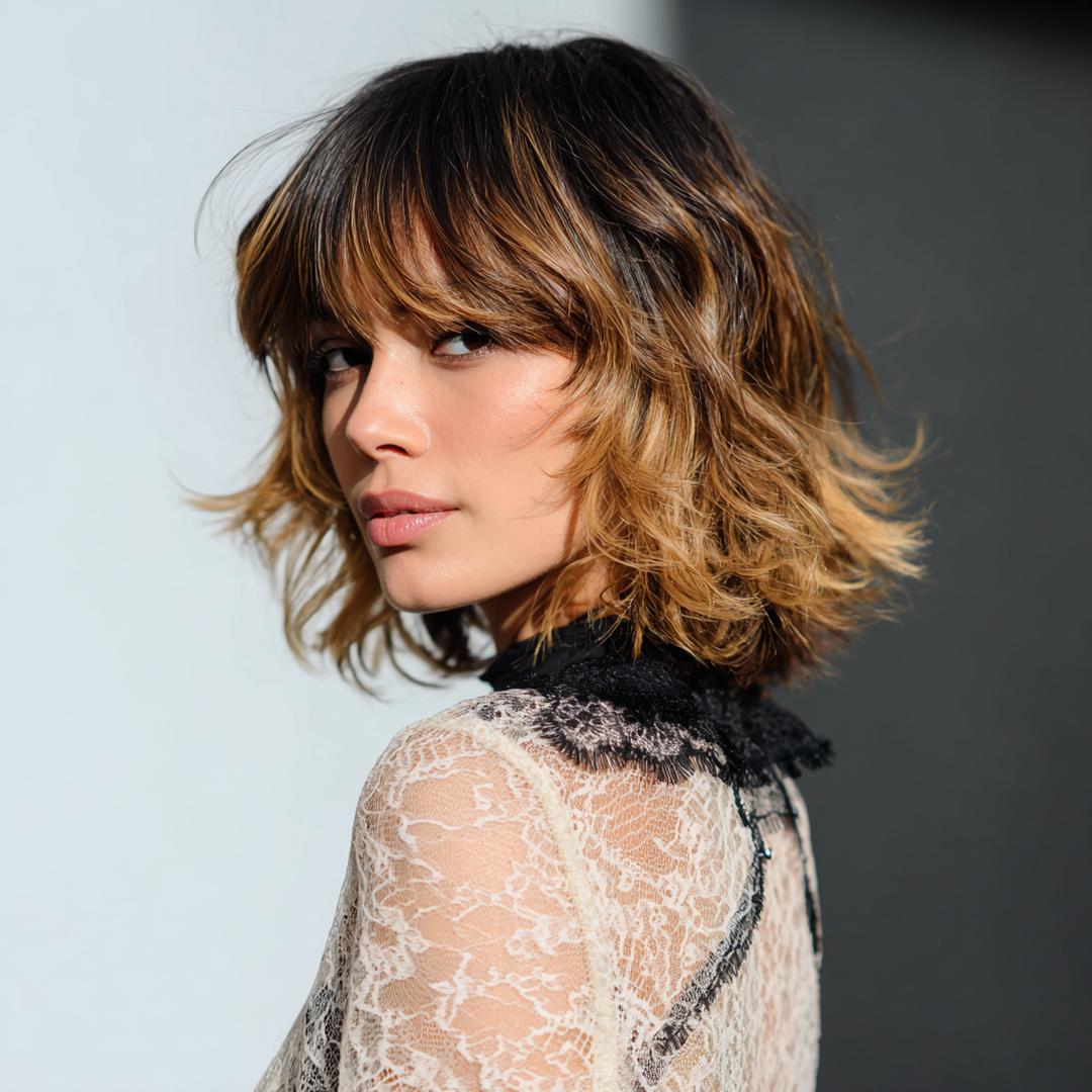 Shag Bob Mit Pony Balayage