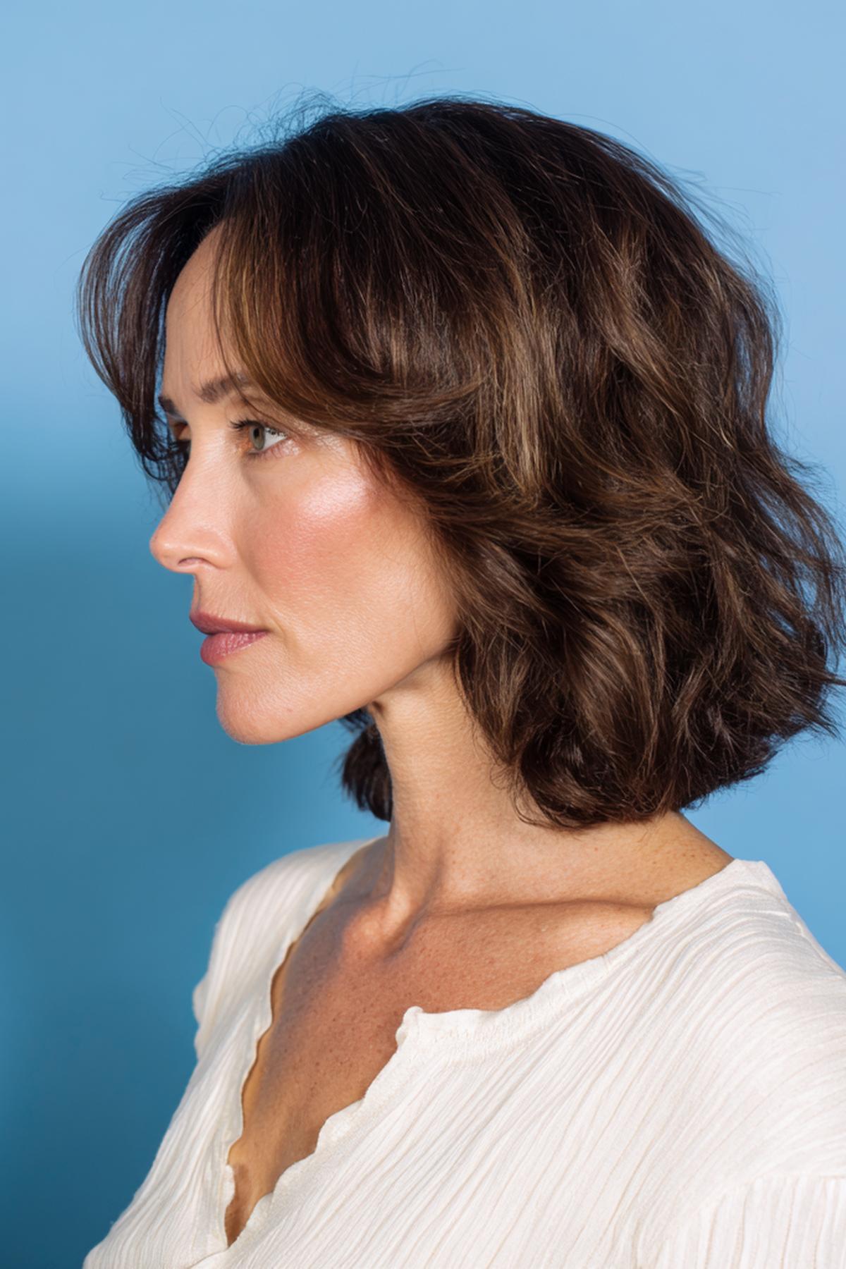 Mittellanger Wavy Bob Curtain Bangs