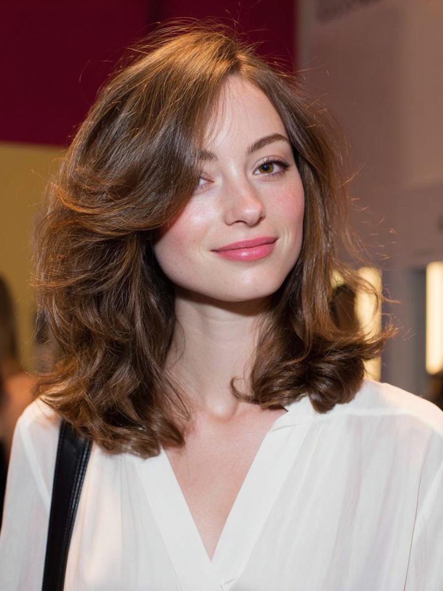 Schulterlanger Kastanienbrauner Stufenlook Seitenpony