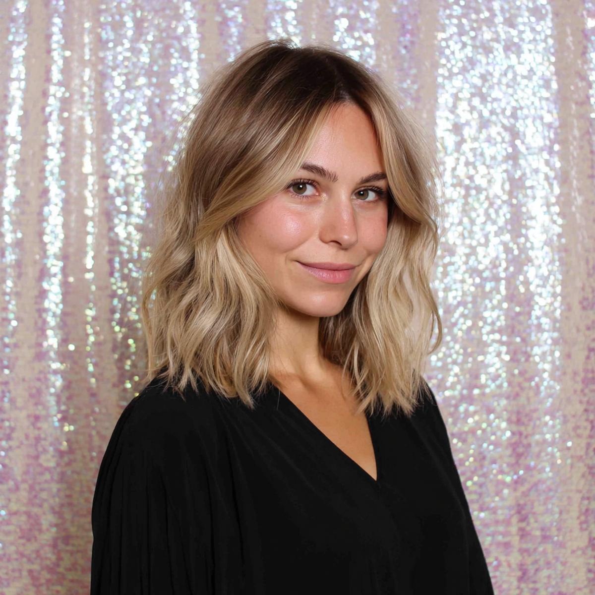 Blondes Welliges Schulterlanges Lob