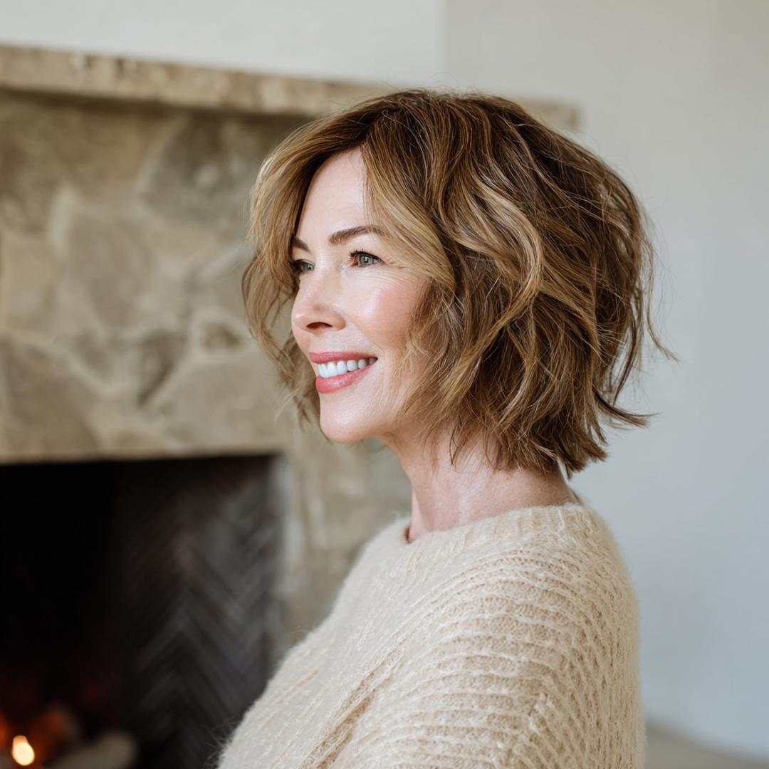 Wellig Gestufter Bob Mit Strähnen