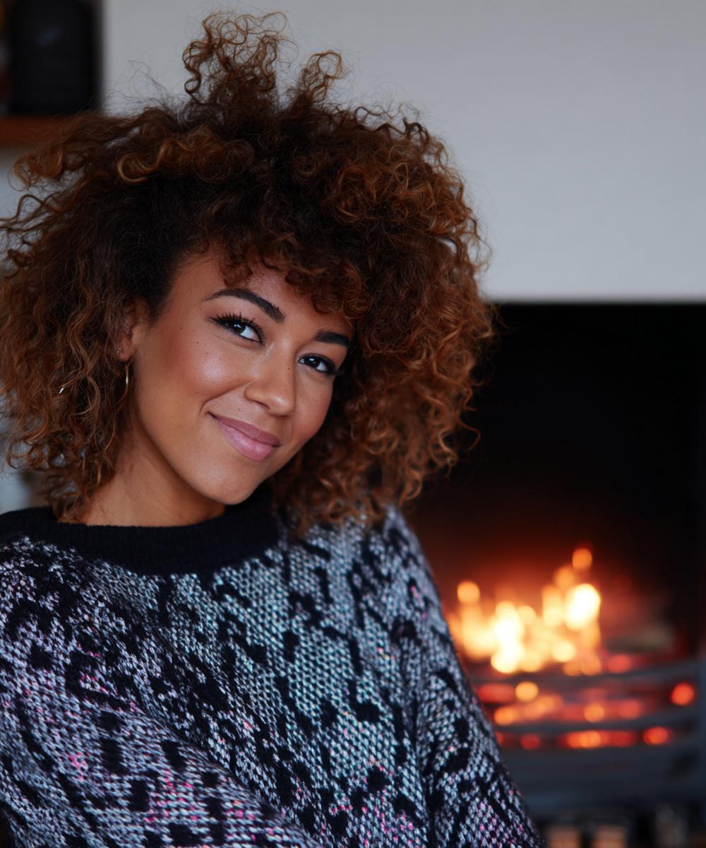 Kupferbraun Lockig Mit Pony