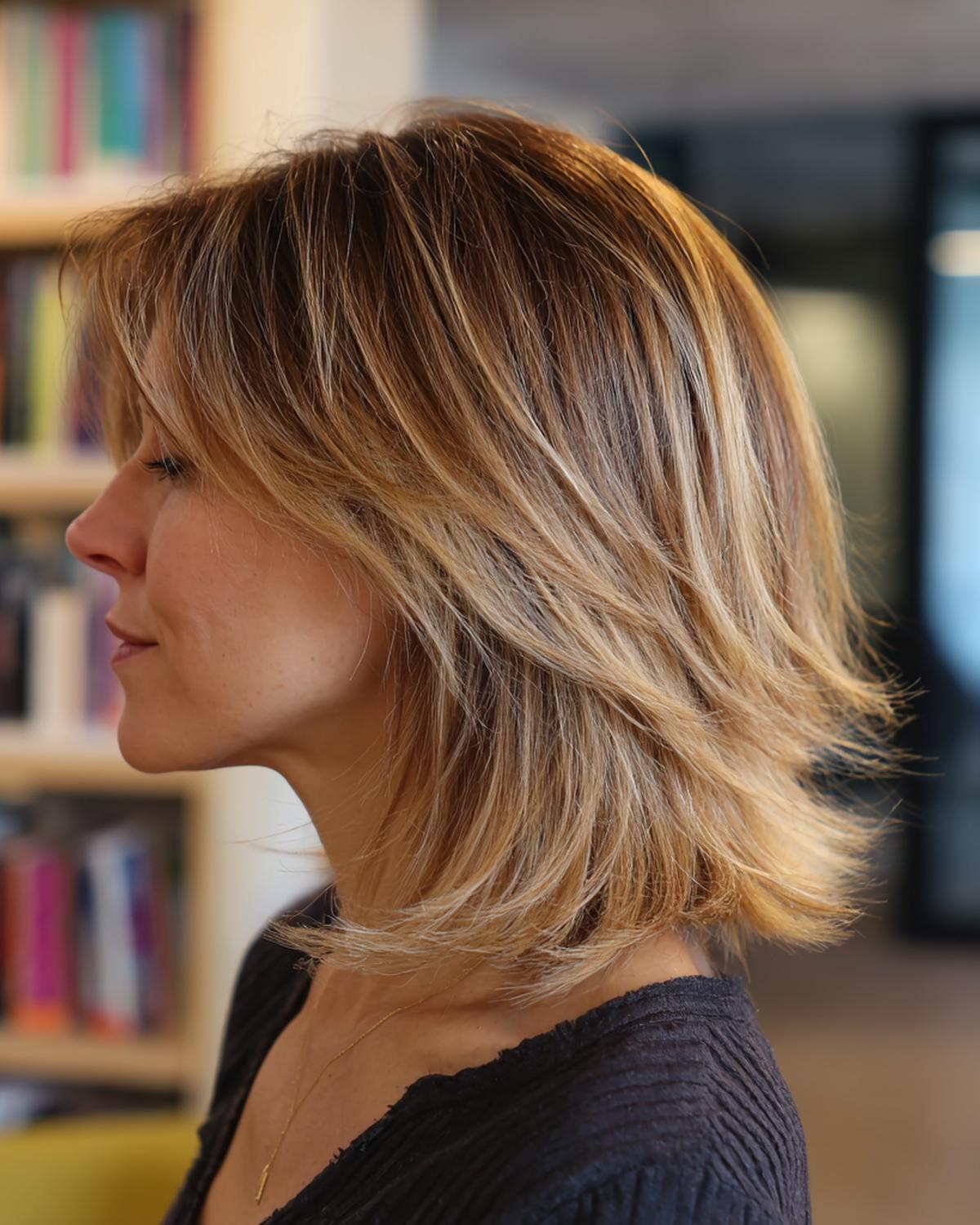 Mittelang Honigblond Mit Stufen