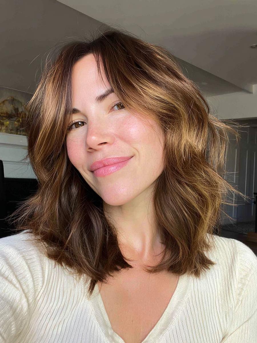 Welliges Mittellanges Haar Mit Vorhangpony