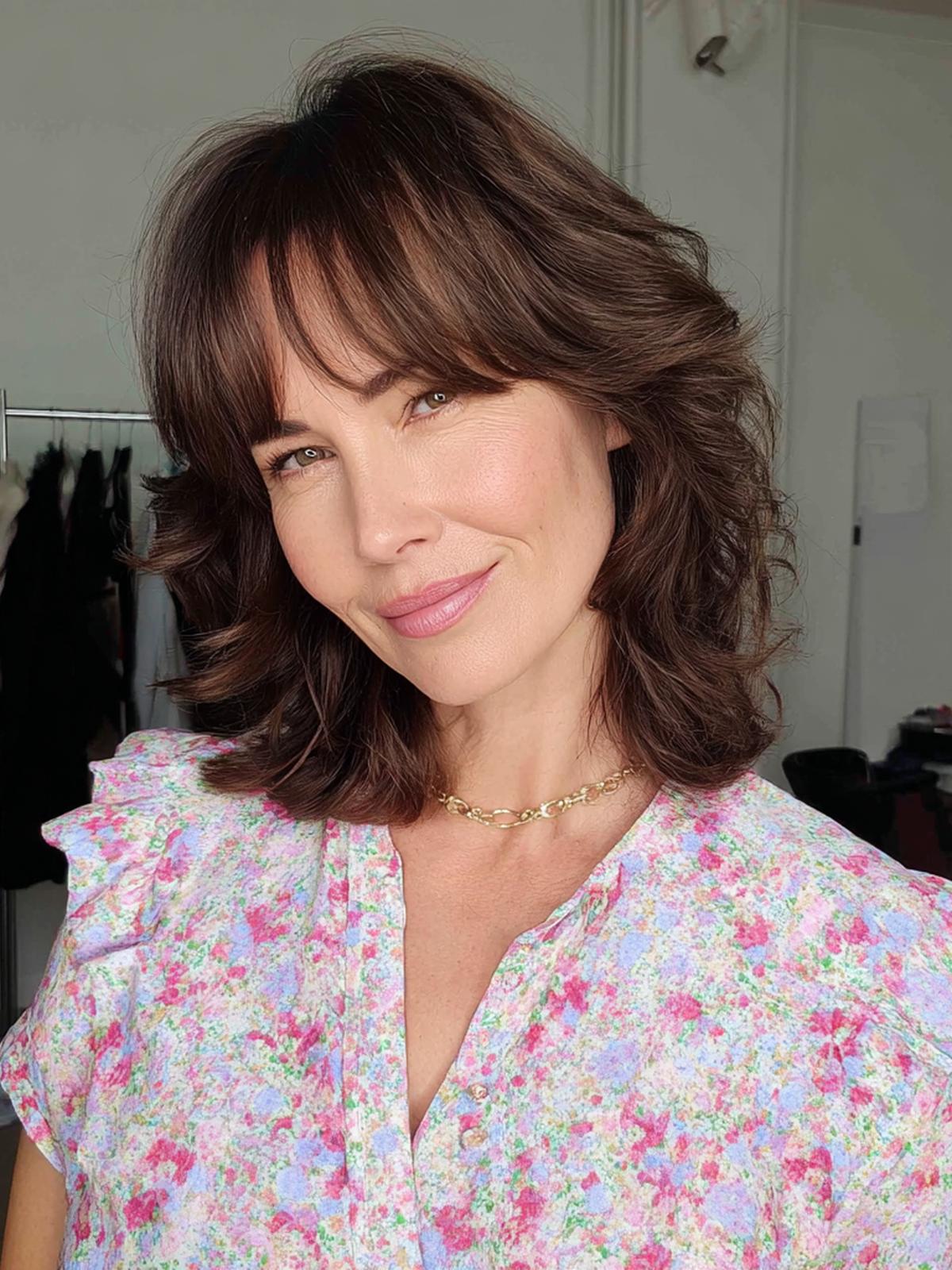 Brauner Mittellanger Stufenschnitt Mit Pony