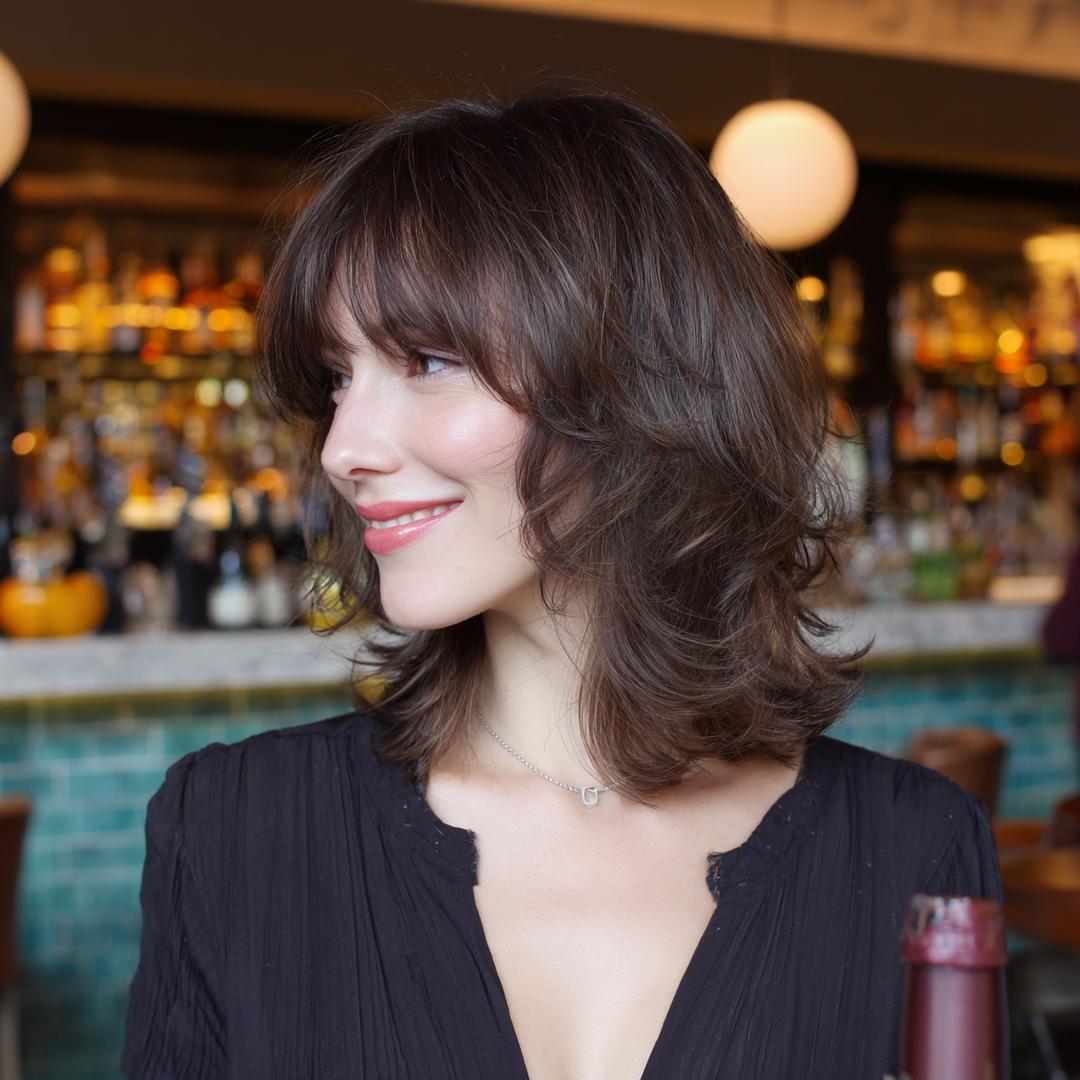 Brauner Gestufter Shag Mit Pony