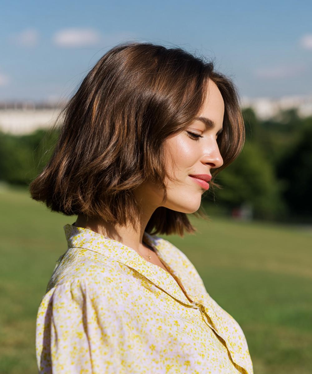 Brauner Leicht Gewellter Bob