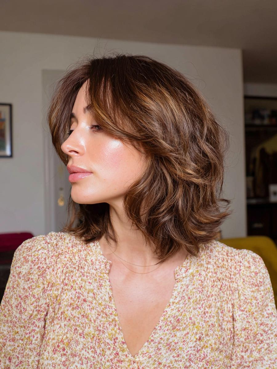 Brauner Stufiger Mittellanger Bob