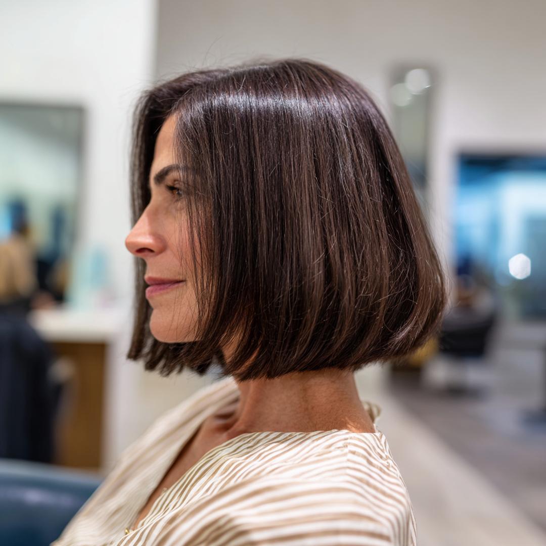 Dunkelbrauner Gerader Blunt Bob