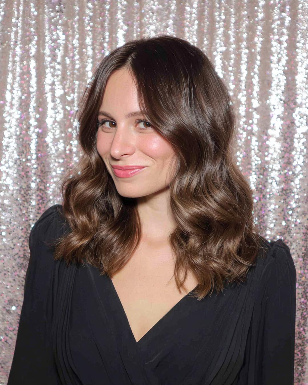 Mittellange Braune Wellen Mit Mittelscheitel